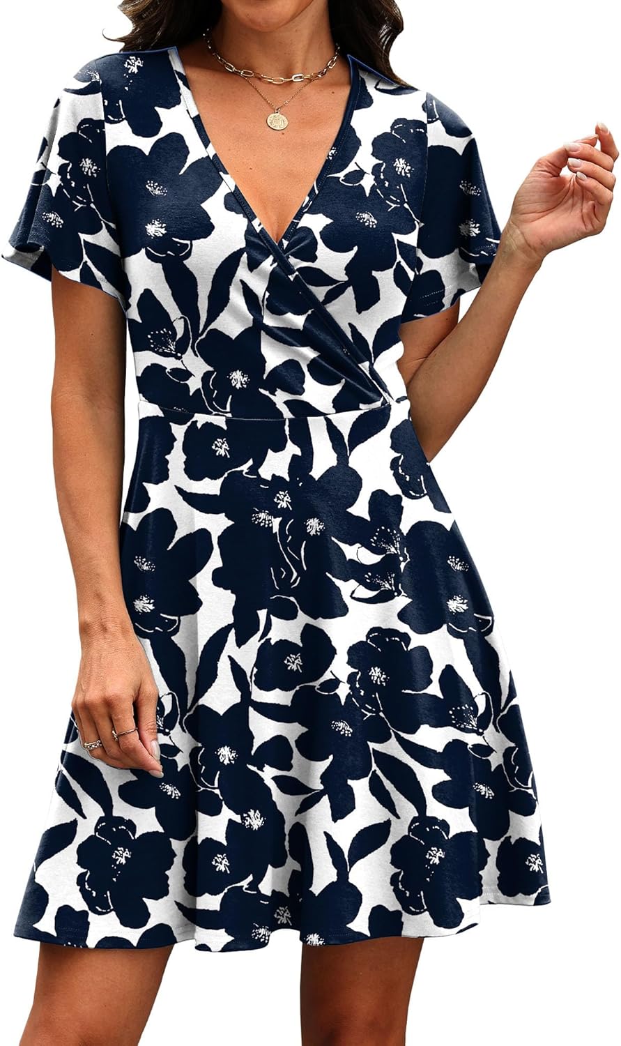 Élise Robe Femme – Robe Cache-Cœur à Col V avec Manches Volantées