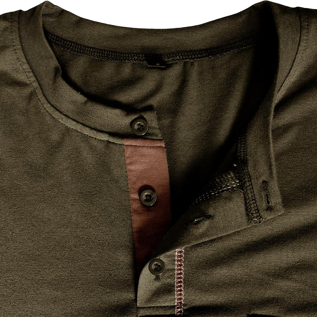 Nathan Men's Long Sleeve Henley T-Shirt – Casual Cotton Top with Buttoned Collar