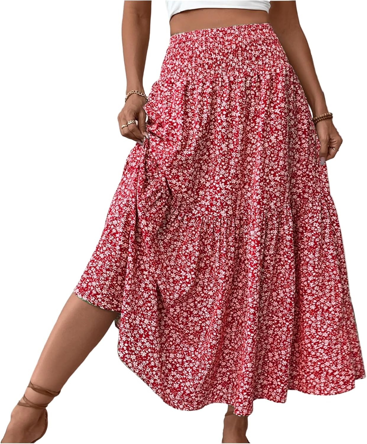 Eulalie Jupe Maxi – Jupe Longue Bohème Taille Haute avec Poches et Imprimé Floral