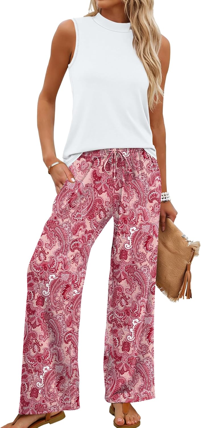 Bérénice Ensemble Femme 2 Pièces – Haut Sans Manches et Pantalon Large Imprimé