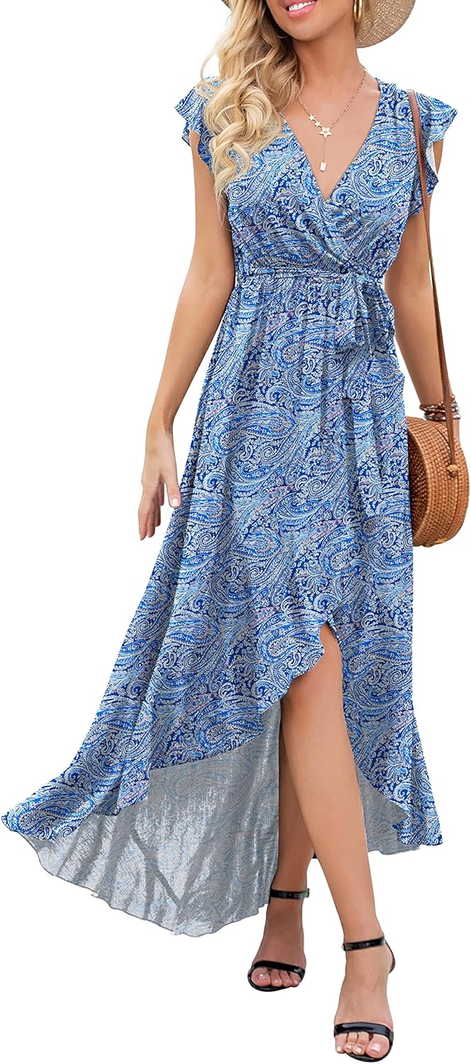 Kristine Robe Maxi Fleurie Femme – Robe Portefeuille Bohème à Col V