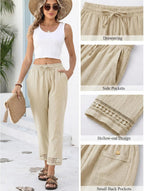 Samantha Pantalon Femme – Pantalon Court Ample avec Taille Élastiquée, Cordon de Serrage et Finition en Dentelle