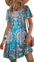 Maëlys Robe Femme – Robe T-Shirt Fleurie à Manches Courtes avec Poches