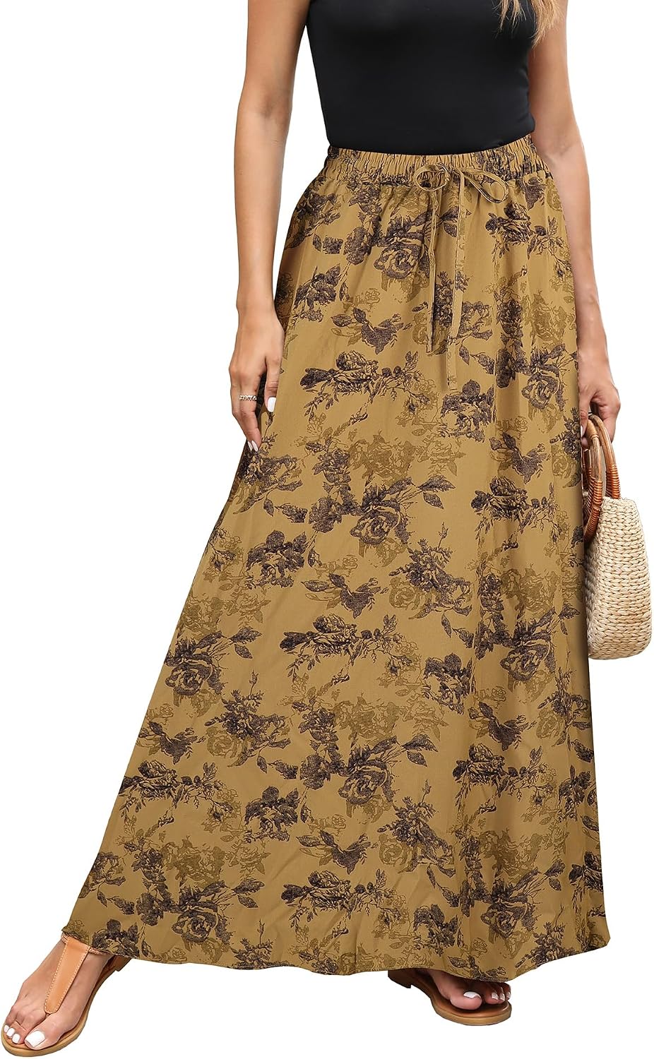 Estelle Jupe Maxi Imprimé Léopard – Jupe Longue Taille Élastique avec Cordon