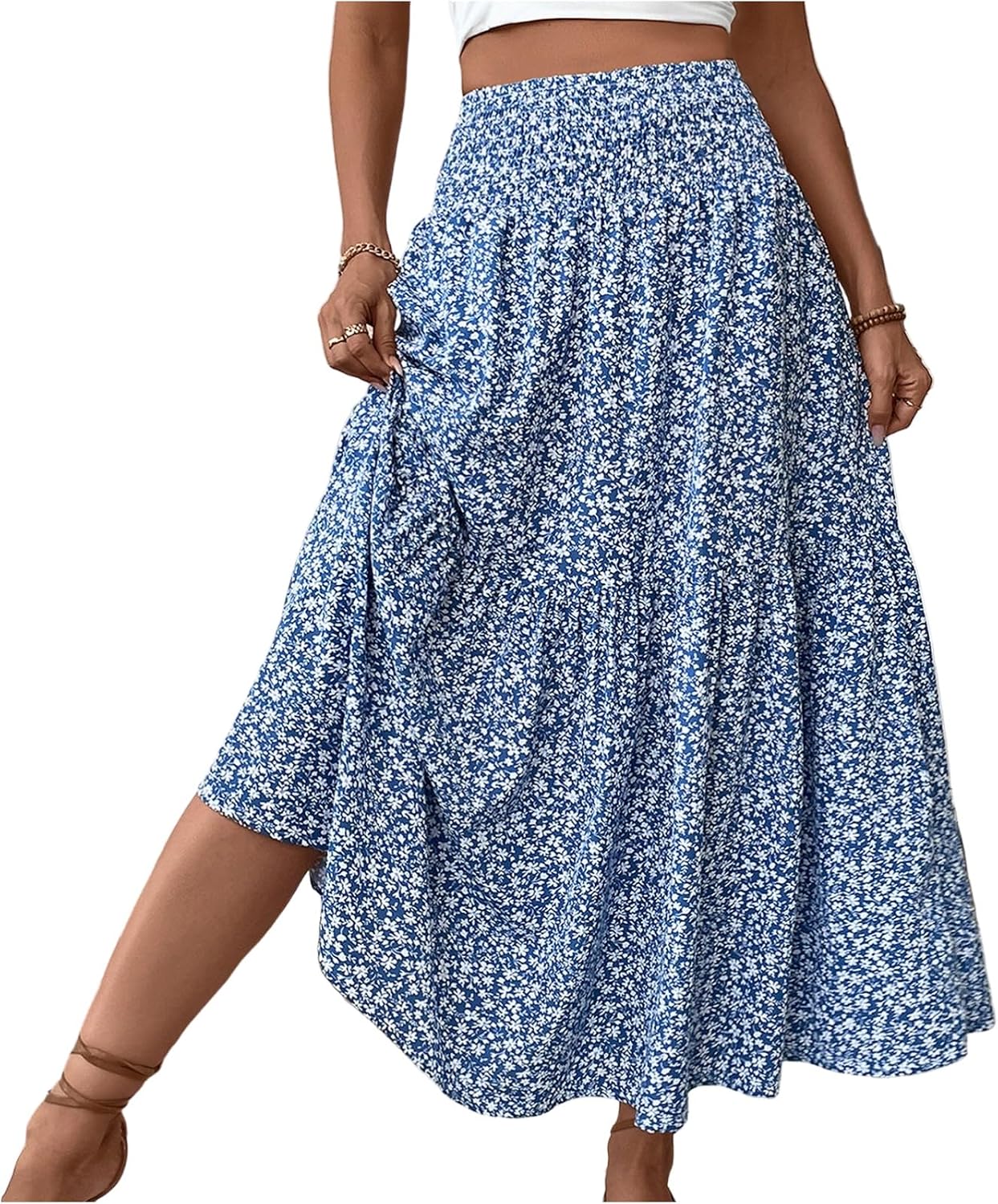 Eulalie Jupe Maxi – Jupe Longue Bohème Taille Haute avec Poches et Imprimé Floral