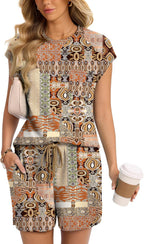 Isabella Ensemble Femme – Ensemble Deux Pièces avec Haut à Manches Courtes et Short à Cordon de Serrage