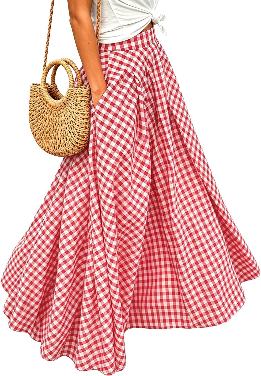 Élodianne Jupe Maxi – Jupe Longue Plissée Taille Haute Élégante avec Poches Latérales