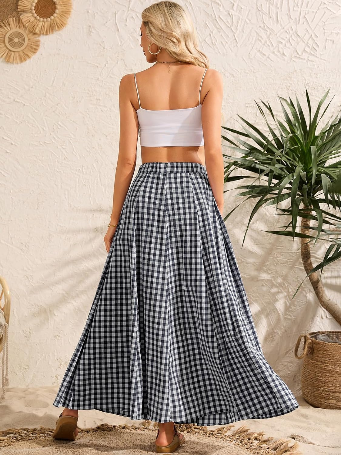 Élodianne Jupe Maxi – Jupe Longue Plissée Taille Haute Élégante avec Poches Latérales