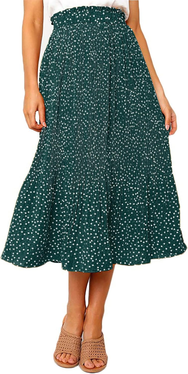Clémence Jupe Midi Plissée à Pois – Jupe Taille Haute avec Poches Élégantes