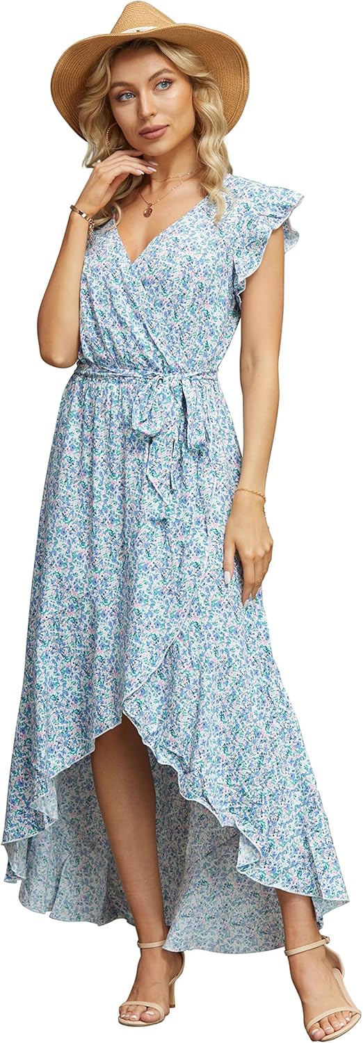 Kristine Robe Maxi Fleurie Femme – Robe Portefeuille Bohème à Col V