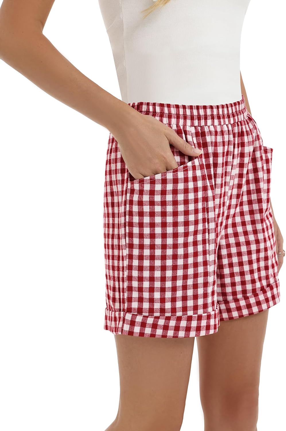 Elisa Short Femme – Short Taille Haute en Coton avec Taille Élastiquée et Poches