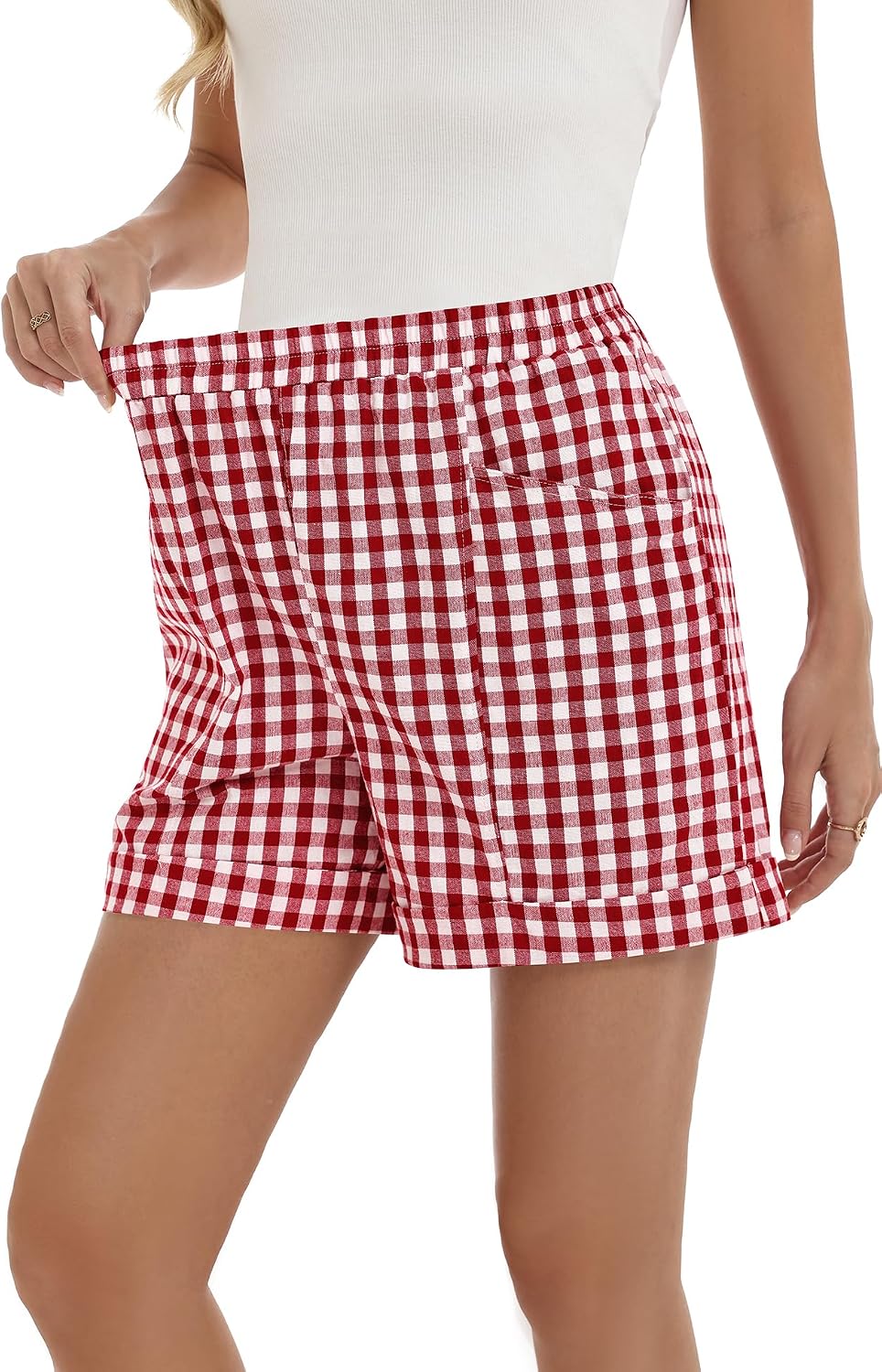 Elisa Short Femme – Short Taille Haute en Coton avec Taille Élastiquée et Poches