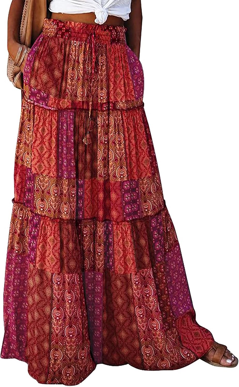 Anaïs Jupe Midi – Jupe Bohème Fluide Taille Haute avec Poches et Coupe Trapèze