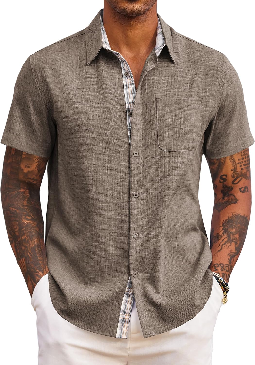 Adrian Chemise Homme – Chemise à Manches Courtes Coupe Classique avec Poche Poitrine