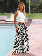 Bianca Pantalon Palazzo Femme – Taille Haute Ajustable en Coton avec Jambes Amples