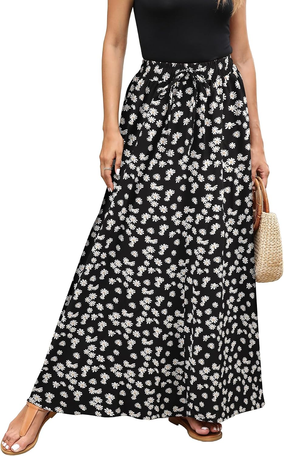 Estelle Jupe Maxi Imprimé Léopard – Jupe Longue Taille Élastique avec Cordon