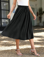 Noémie Jupe Maxi – Jupe Longue Fluide Taille Haute avec Poches et Cordon Ajustable