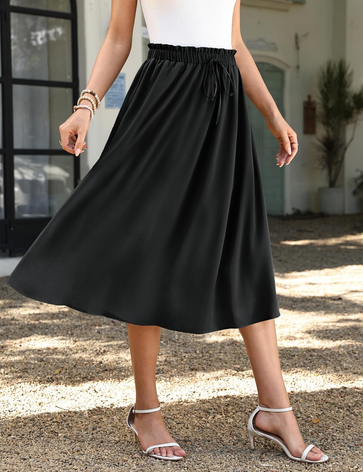 Noémie Jupe Maxi – Jupe Longue Fluide Taille Haute avec Poches et Cordon Ajustable