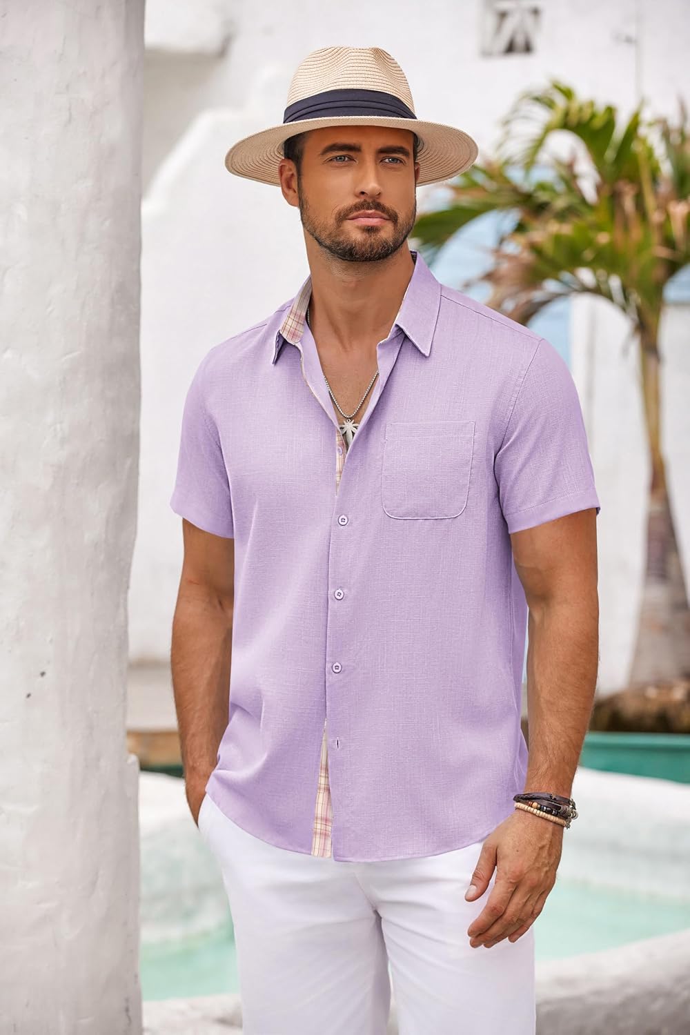 Adrian Chemise Homme – Chemise à Manches Courtes Coupe Classique avec Poche Poitrine