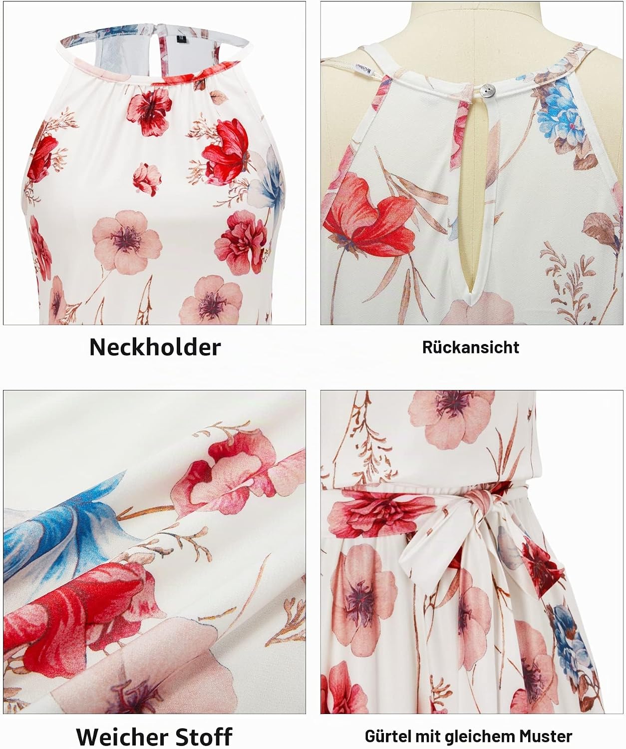 Ophélie Robe Femme – Robe Mi-Longue à Col Halter avec Volants et Poches