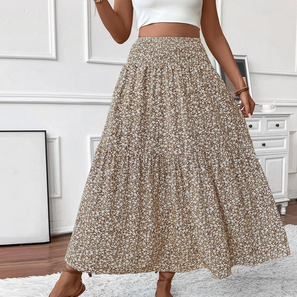 Eulalie Jupe Maxi – Jupe Longue Bohème Taille Haute avec Poches et Imprimé Floral