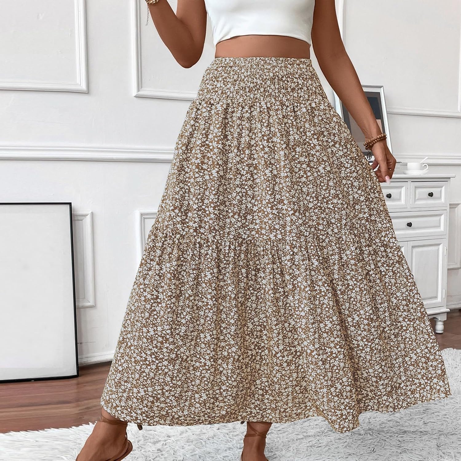 Eulalie Jupe Maxi – Jupe Longue Bohème Taille Haute avec Poches et Imprimé Floral