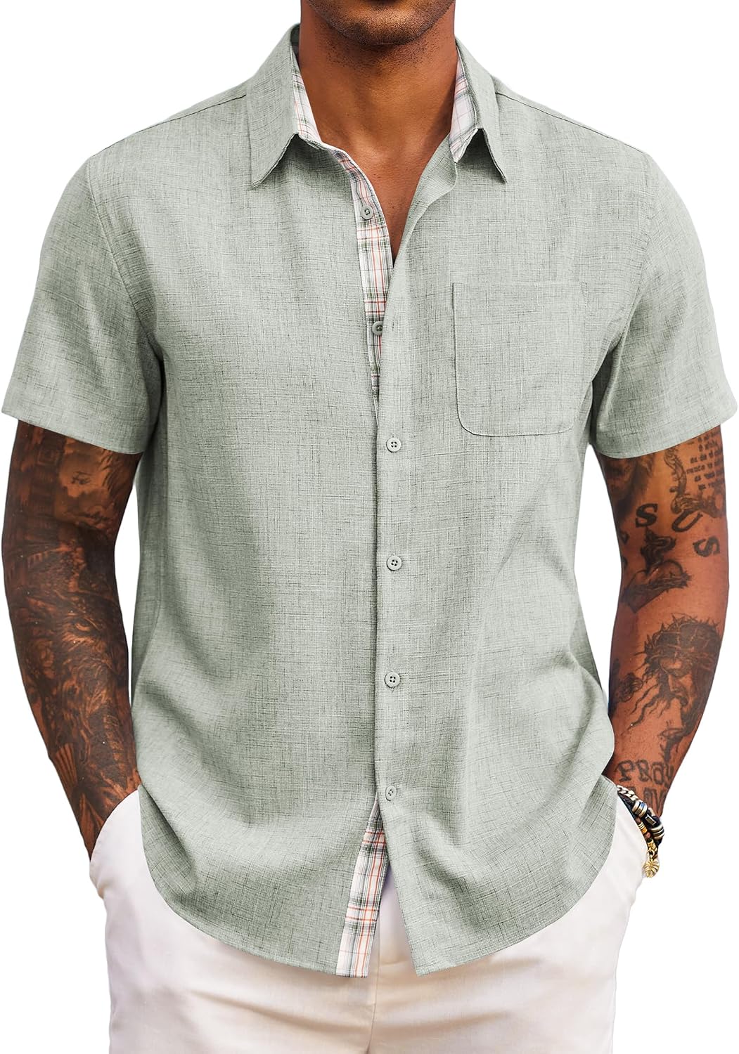 Adrian Chemise Homme – Chemise à Manches Courtes Coupe Classique avec Poche Poitrine