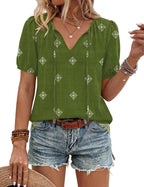 Caterina Blouse Femme – Blouse Bohème à Col V avec Liens à Nouer et Manches Courtes Bouffantes