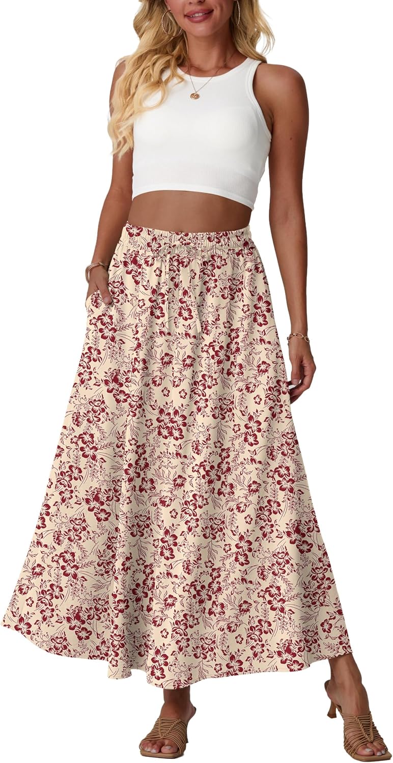 Mireille Jupe Maxi Fleurie – Jupe Longue Taille Haute Fluide avec Poches