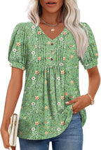 Lucille Blouse Femme – Haut à Col V avec Manches Bouffantes et Détails Boutonnés