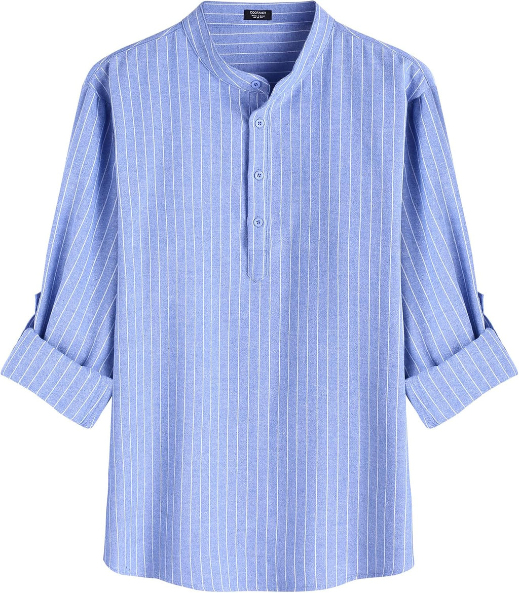 Paolo Men's Linen Henley Shirt – Lightweight Striped Shirt for Summer