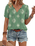 Caterina Blouse Femme – Blouse Bohème à Col V avec Liens à Nouer et Manches Courtes Bouffantes