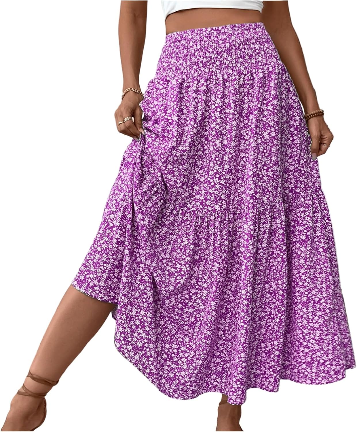 Eulalie Jupe Maxi – Jupe Longue Bohème Taille Haute avec Poches et Imprimé Floral