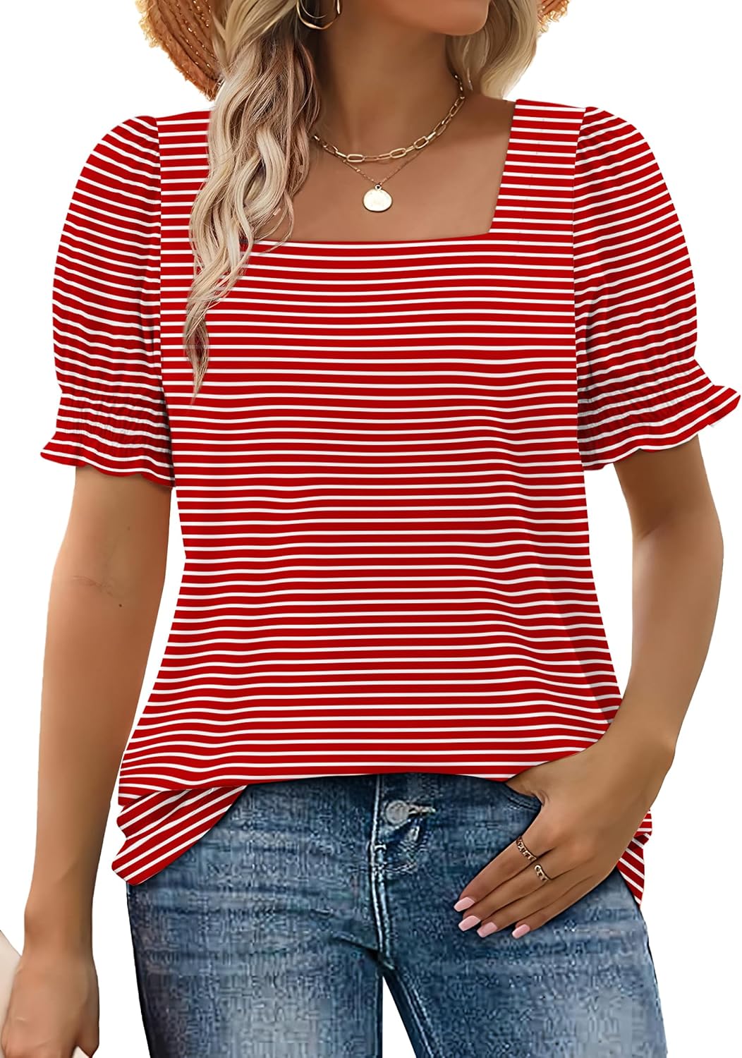 Chiara Haut Femme – T-Shirt à Col Carré avec Manches Volantées