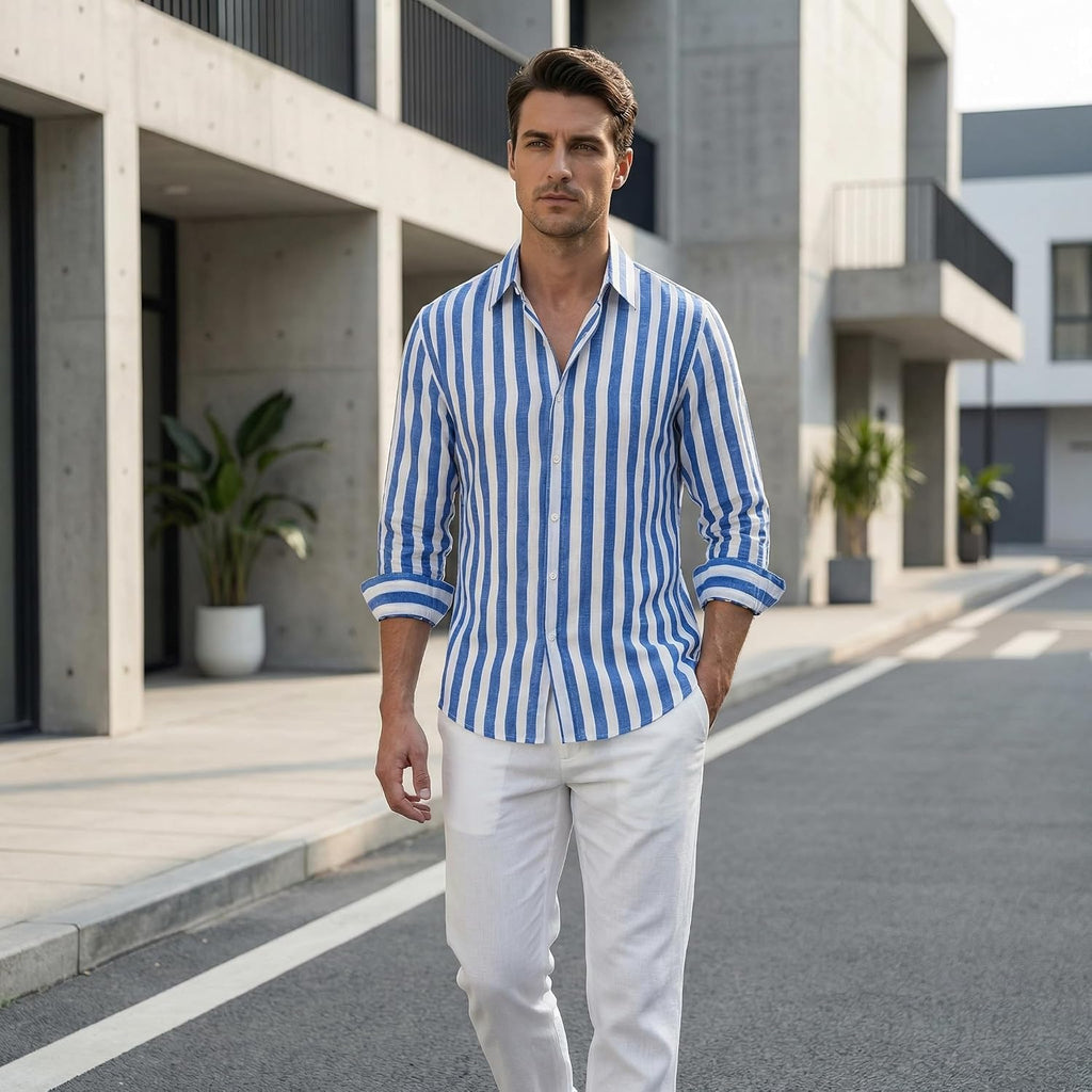 Marco Camicia Uomo a Righe – Camicia Leggera con Bottoni per l'Estate