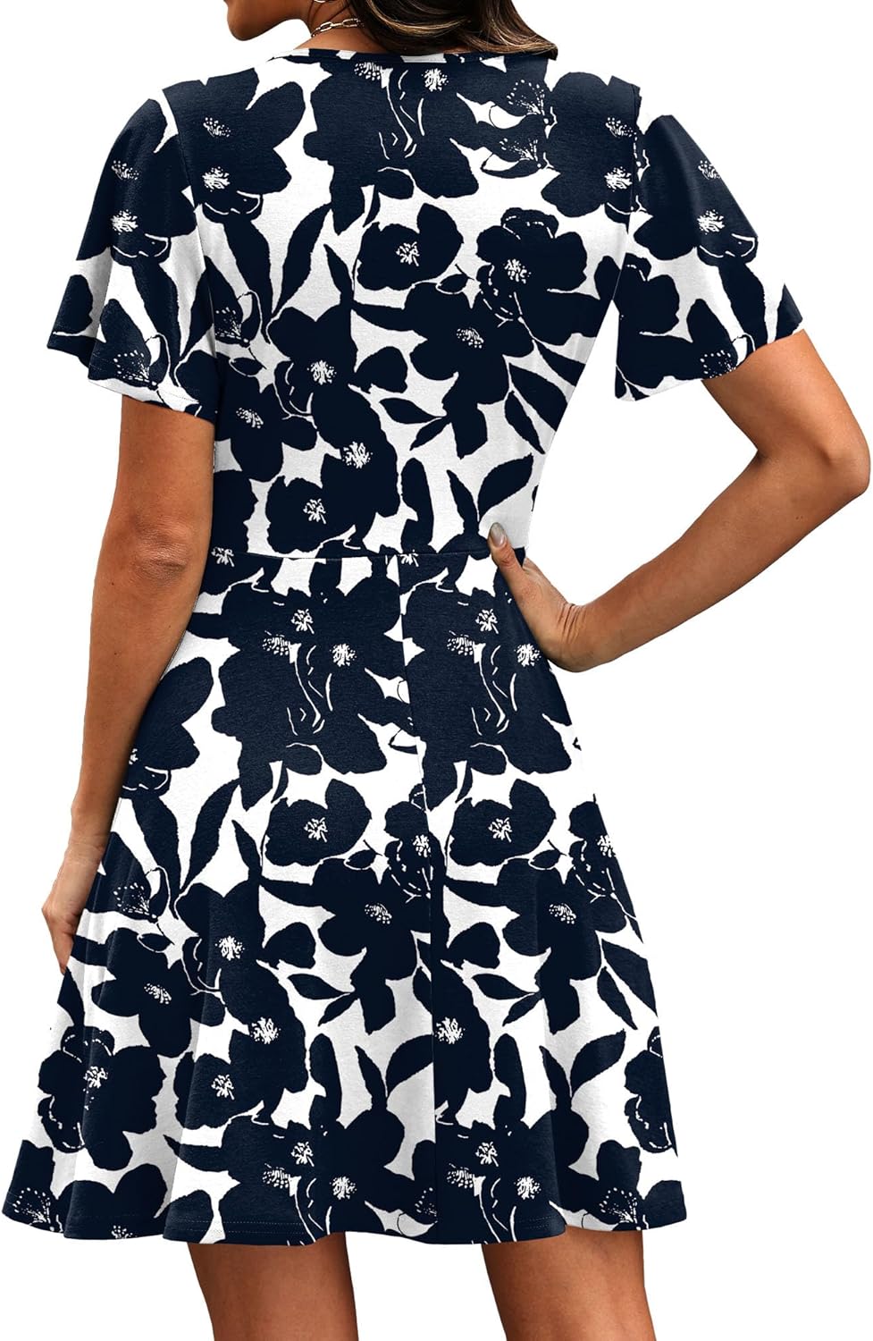 Élise Robe Femme – Robe Cache-Cœur à Col V avec Manches Volantées