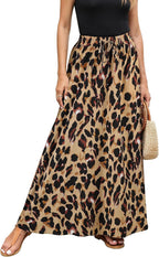 Estelle Jupe Maxi Imprimé Léopard – Jupe Longue Taille Élastique avec Cordon