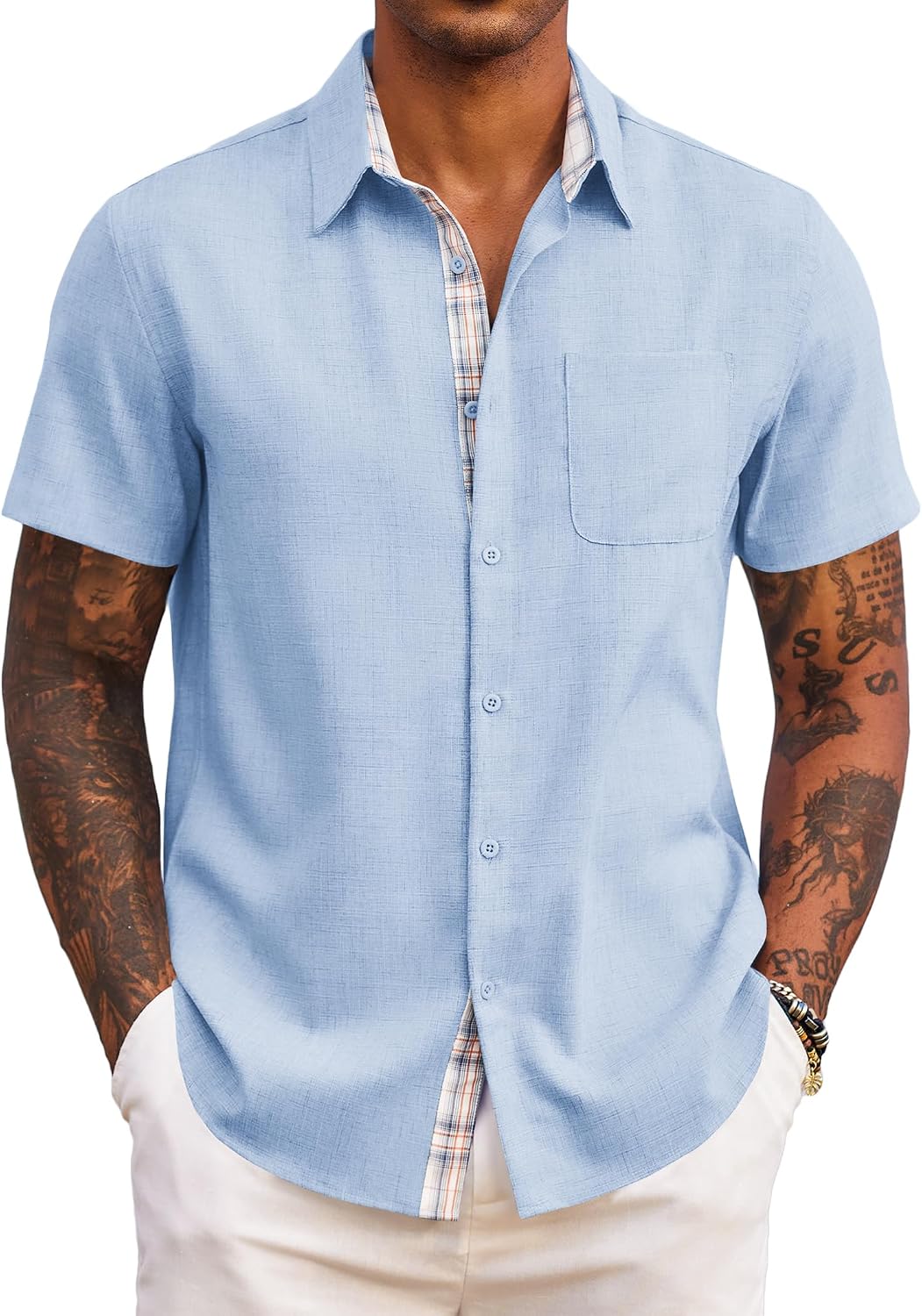 Adrian Chemise Homme – Chemise à Manches Courtes Coupe Classique avec Poche Poitrine