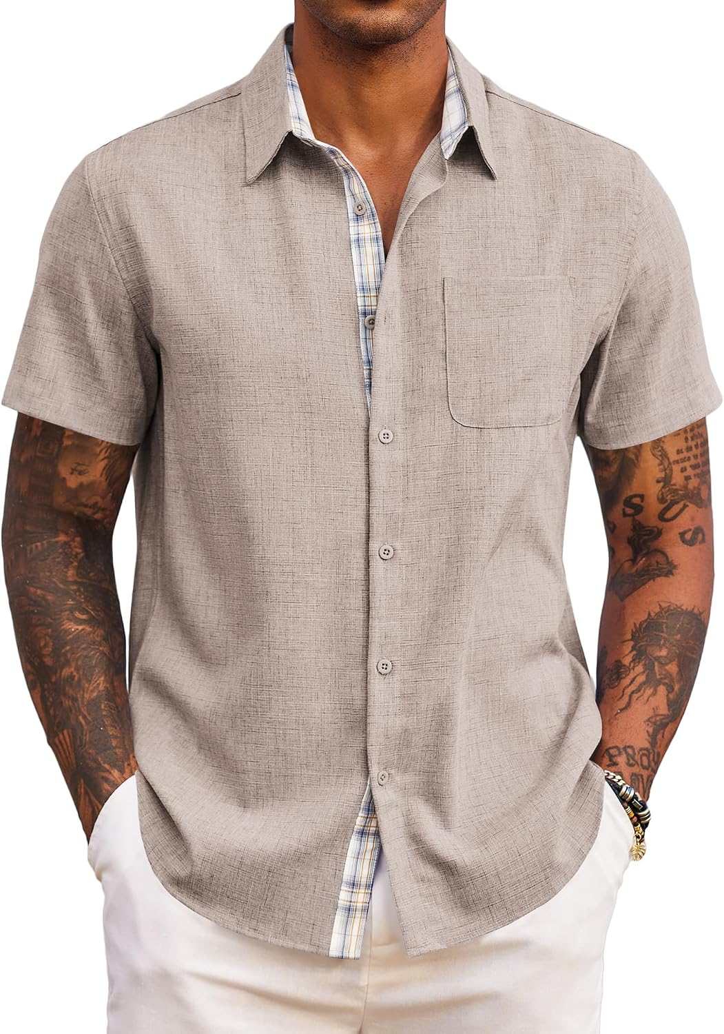 Adrian Chemise Homme – Chemise à Manches Courtes Coupe Classique avec Poche Poitrine