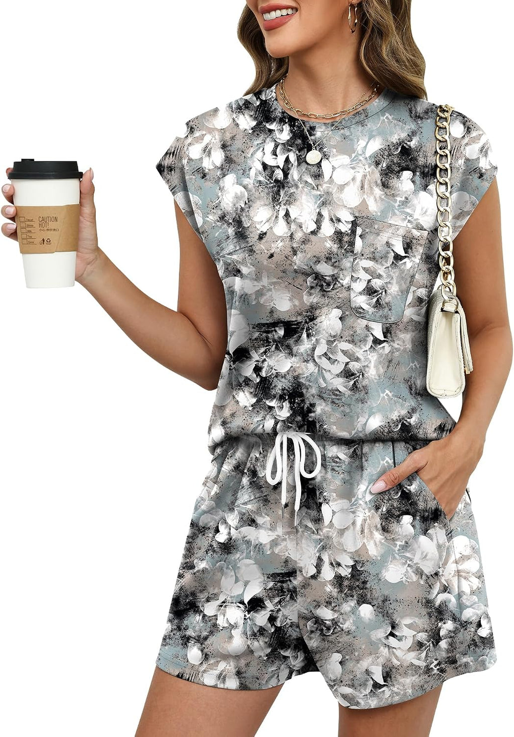 Isabella Ensemble Femme – Ensemble Deux Pièces avec Haut à Manches Courtes et Short à Cordon de Serrage