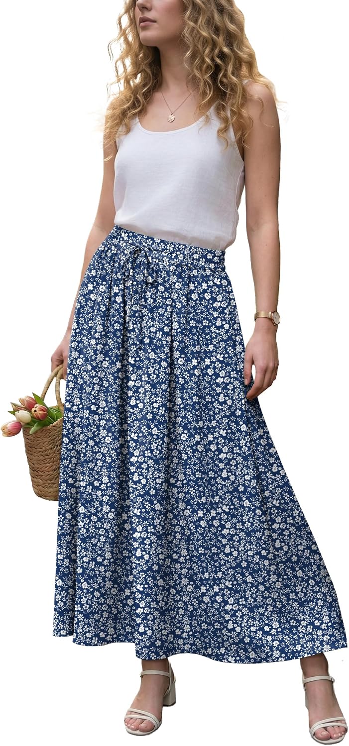 Ophélie Jupe Maxi – Jupe Longue Bohème Taille Haute avec Poches et Cordon Ajustable