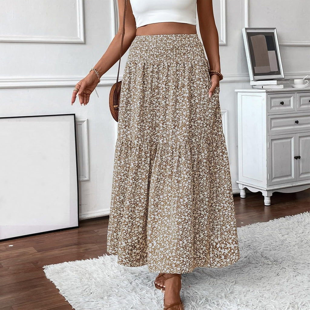 Eulalie Jupe Maxi – Jupe Longue Bohème Taille Haute avec Poches et Imprimé Floral