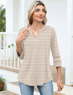 Charlene Blouse Femme – Col V Brodé en Dentelle avec Manches 3/4