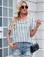 Viviana Haut Femme – Blouse à Col Asymétrique avec Manches Courtes et Boutons Décoratifs