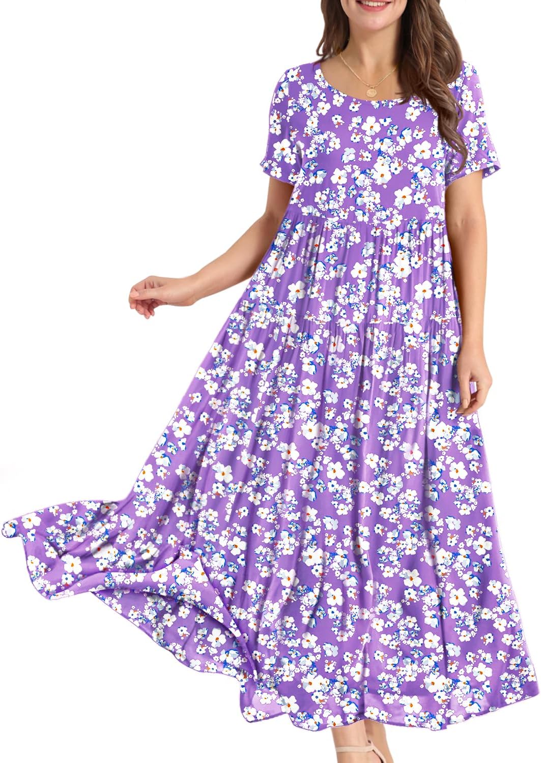 Camille Robe Longue Bohème Femme – Robe Maxi Fleurie Ample avec Poches