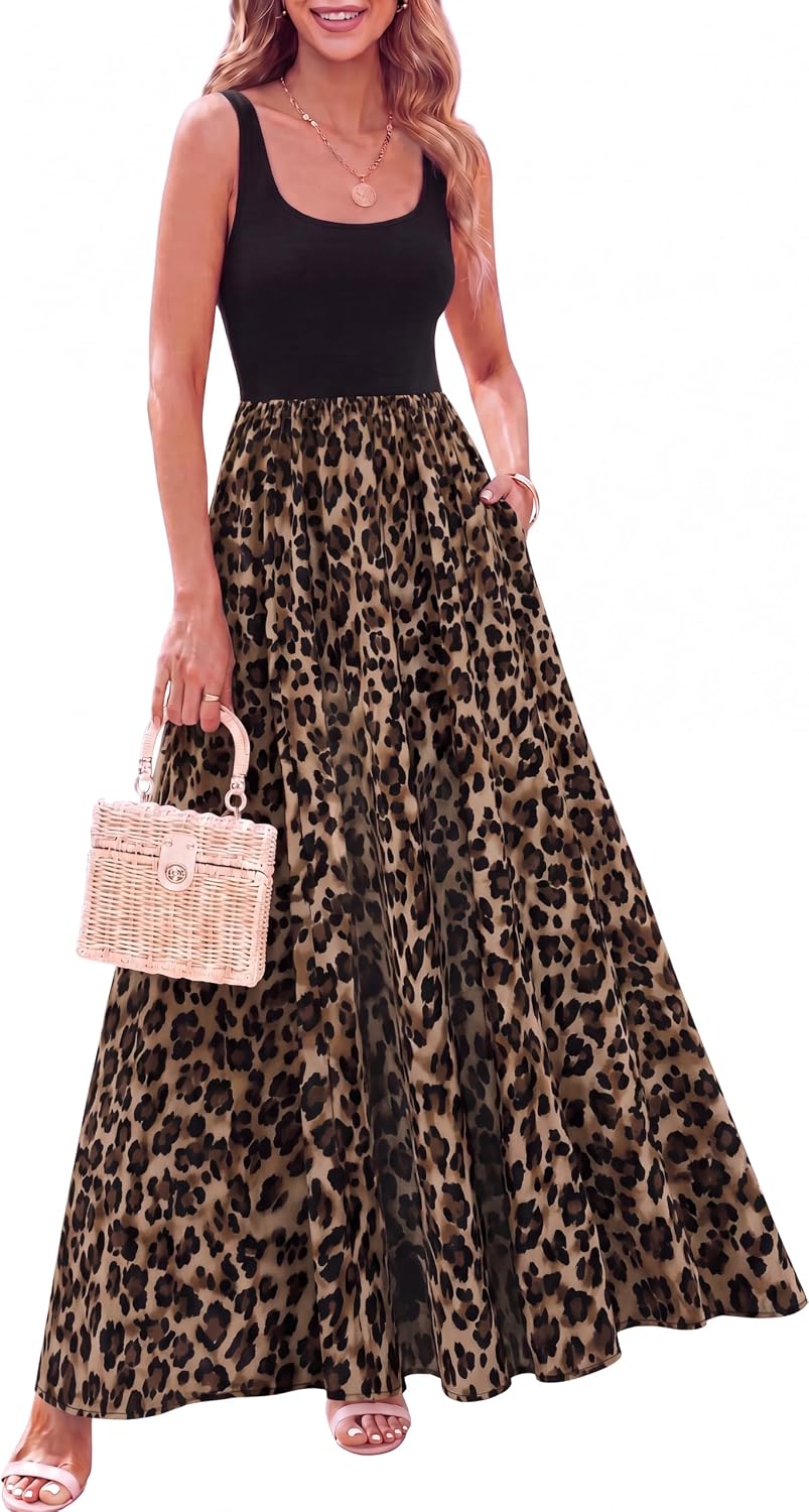 Camille Robe Longue Femme – Coupe Trapèze Fleurie Sans Manches à Col Rond