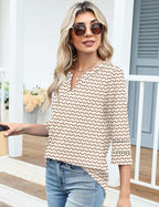 Charlene Blouse Femme – Col V Brodé en Dentelle avec Manches 3/4