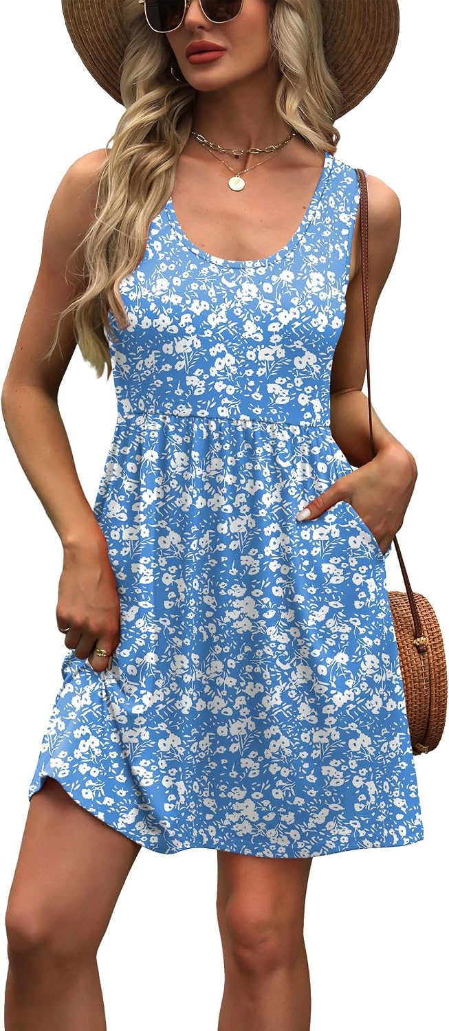 Audrey Robe d'Été Femme – Robe Trapèze Sans Manches avec Poches