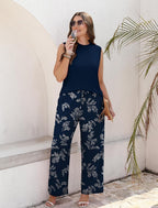 Bérénice Ensemble Femme 2 Pièces – Haut Sans Manches et Pantalon Large Imprimé