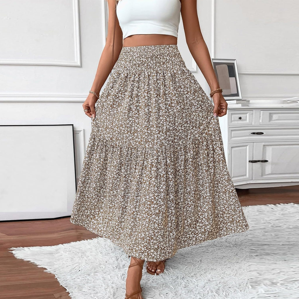 Eulalie Jupe Maxi – Jupe Longue Bohème Taille Haute avec Poches et Imprimé Floral